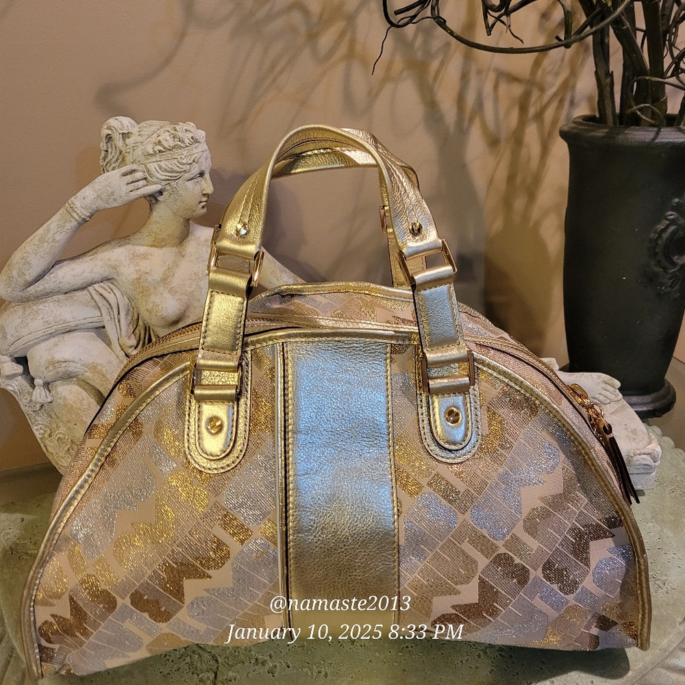 L.A.M.B. Gwen Stefani Gold Glam Jill Satchel Luxury Designer Metalic Leather 81 - Picture 7 of 15